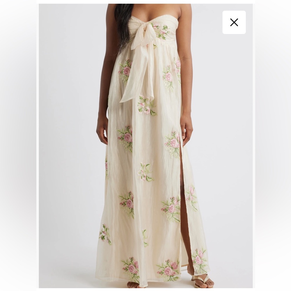 Lulus strapless floral maxi dress purchased from Nordstrom.